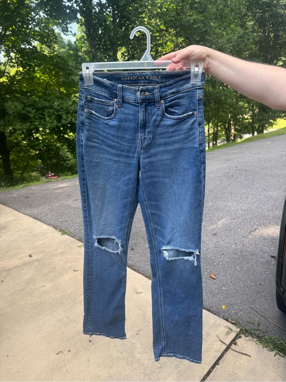 American Eagle Outfitters Women's Straight-Leg Ripped Blue Jeans